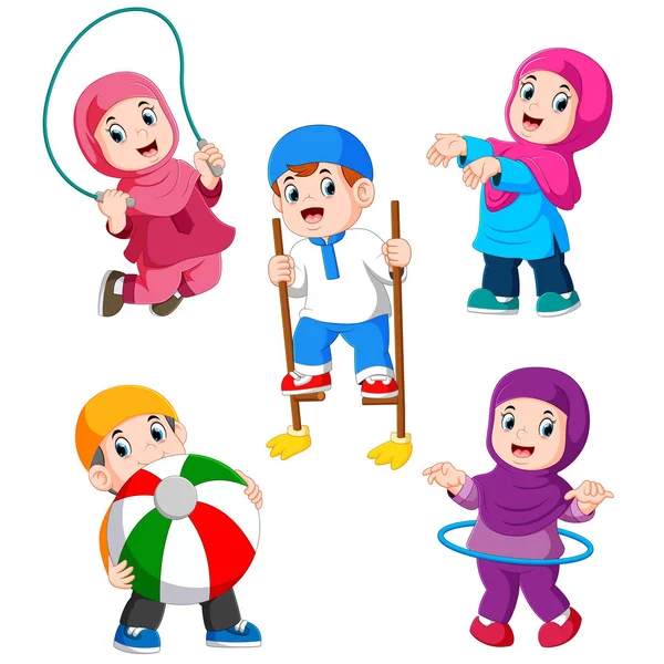 Children Playing Different Toys — Stock Vector