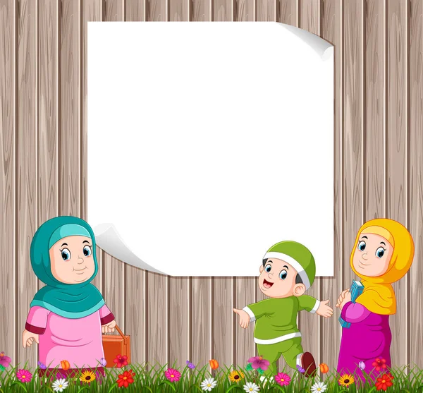 Children Standing Playing Mother Blank Banner — Stock Vector