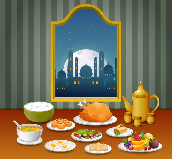 与不同变种的伊德穆巴拉克之夜的食物 — 图库矢量图片