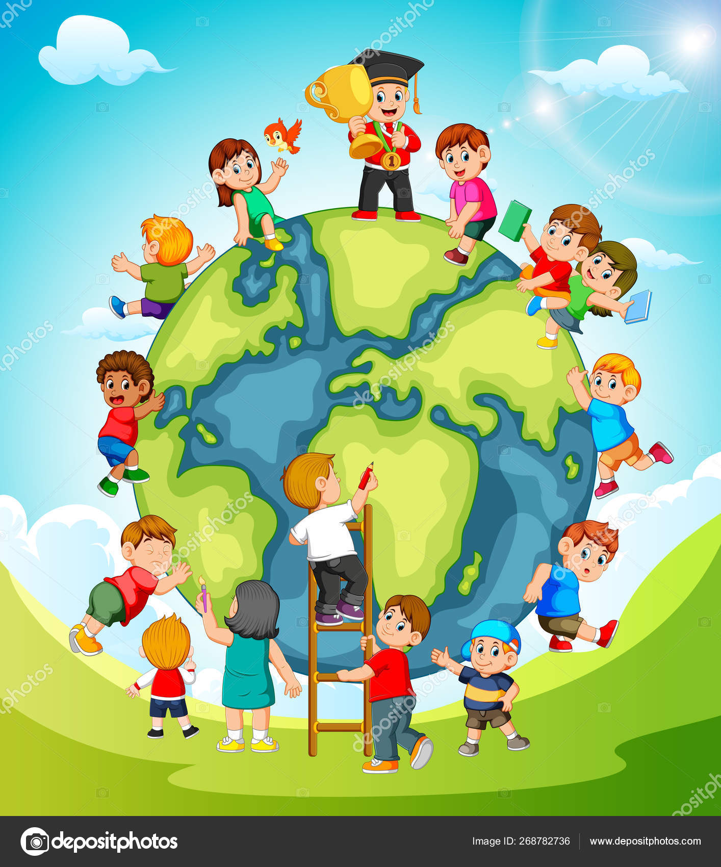 Tierra Con Los Niños Jugando Alrededor Vector de stock #268782736 de  ©hermandesign2015@gmail.com, image size:1414x1700