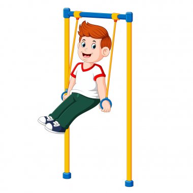 çocuk maymun barda elleri ile sportif yapıyor