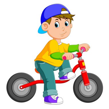 çocuk kırmızı bisikletüzerinde poz