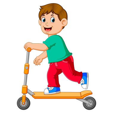 çocuk turuncu scooter üzerinde oynuyor