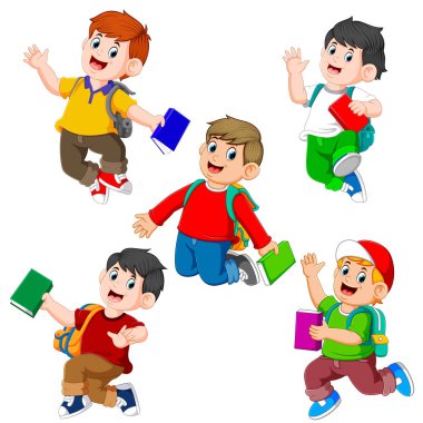 farklı poz ile kitap tutan öğrencinin toplama