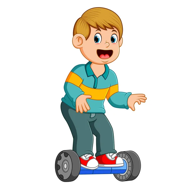 Boy Standing Scooter Electric Smart Balance — Stock Vector