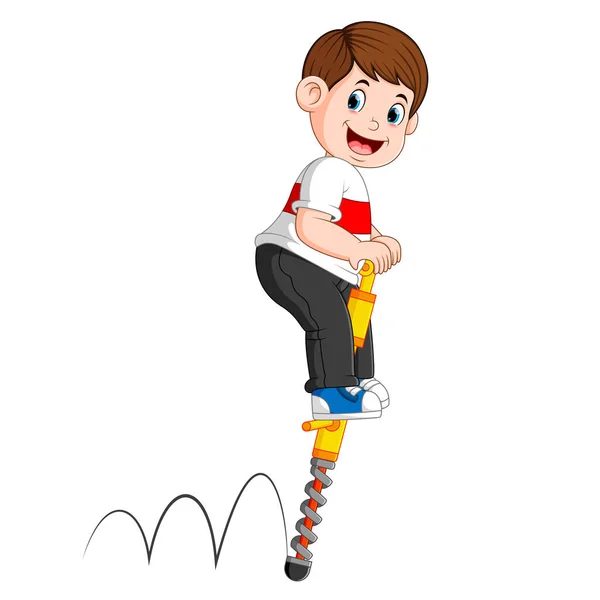 Boy Playing Jumping Stick — Stock Vector