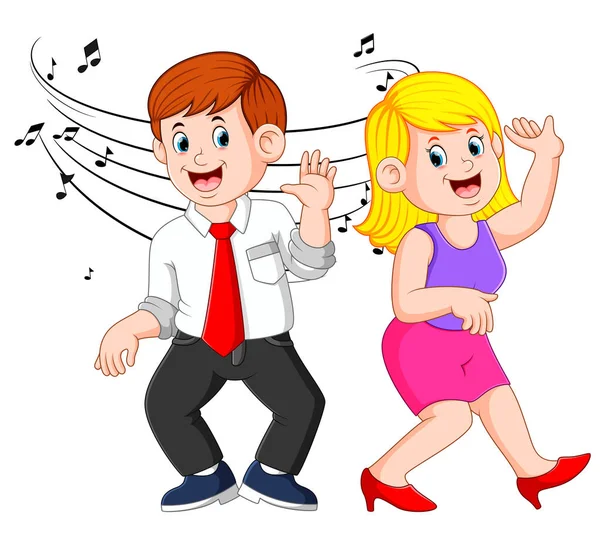 Mulher Homem Está Dançando Junto Com Canção —  Vetores de Stock