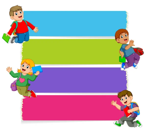 Collection Blank Board Children Holding Books — Stock Vector