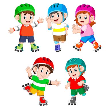  the collection of the children playing the roller skate