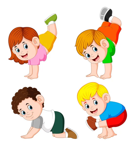 Children Doing Workout Different Pose — стоковый вектор