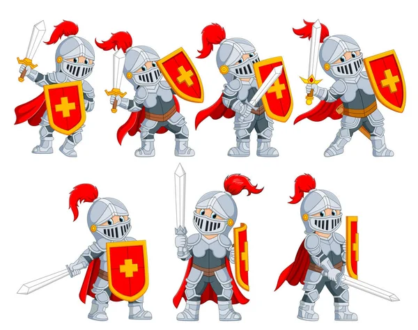 Collection Knight Different Posing — Stock Vector