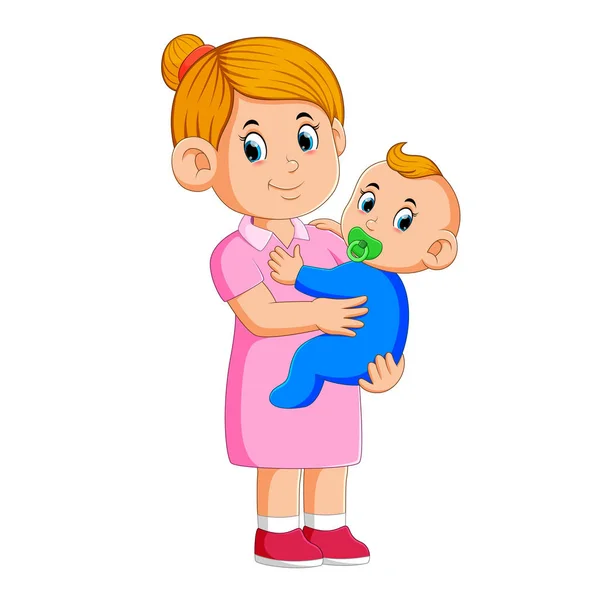 Baby Sitter Taking Care Baby — Stock Vector