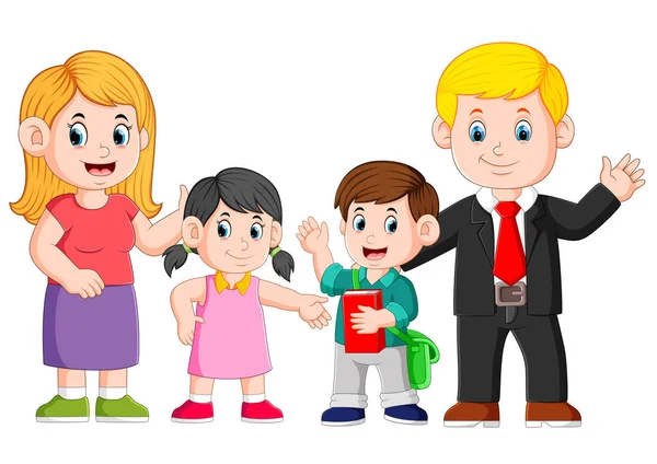 Den Lyckliga Familjen Poserar Med Det Lyckliga Ansiktet — Stock vektor