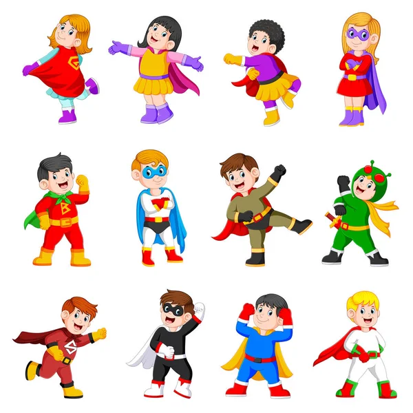 Colección Los Niños Están Utilizando Traje Superhéroes — Vector de stock