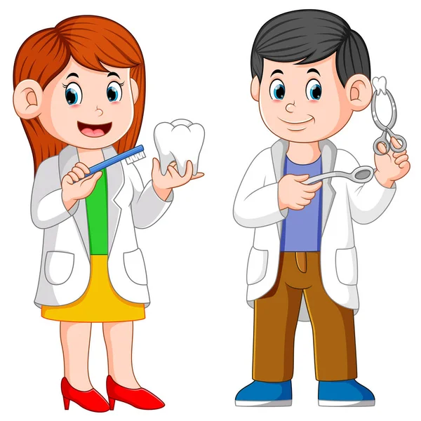 Two Dentist Holding Tools Practicum — Stock Vector