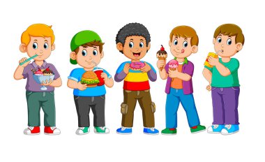 Collection of happy Kids with fast food clipart