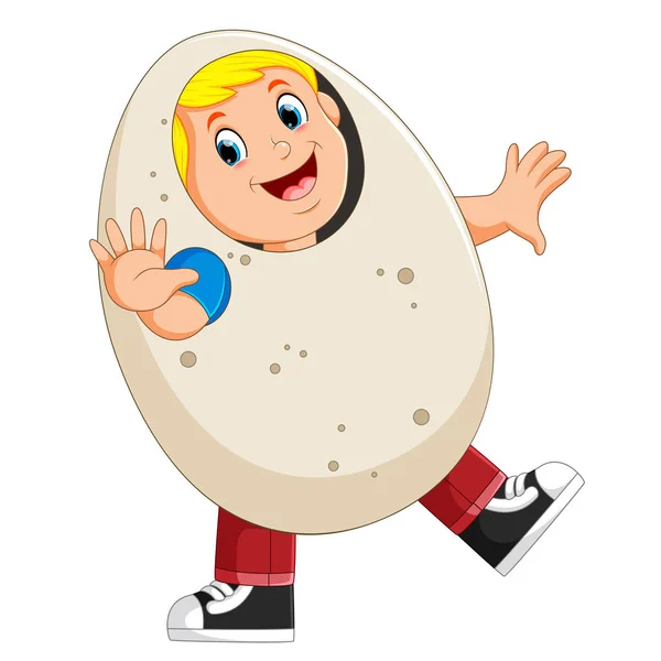 Ευτυχισμένο ένα αγόρι φορώντας κοστούμι αυγό — Διανυσματικό Αρχείο