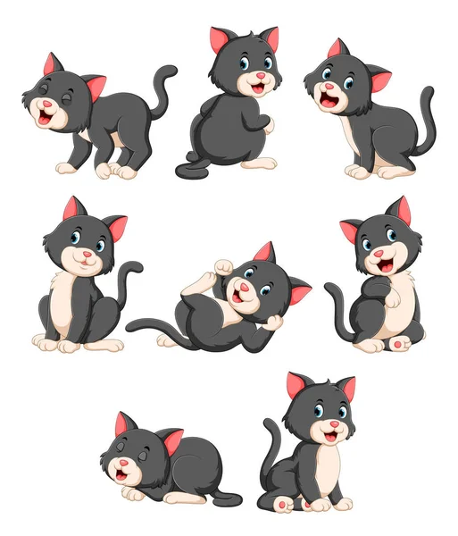 Çeşitli poz ile sevimli kedi koleksiyonu — Stok Vektör