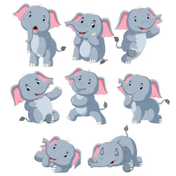 Collection d'éléphant heureux avec différentes poses — Image vectorielle