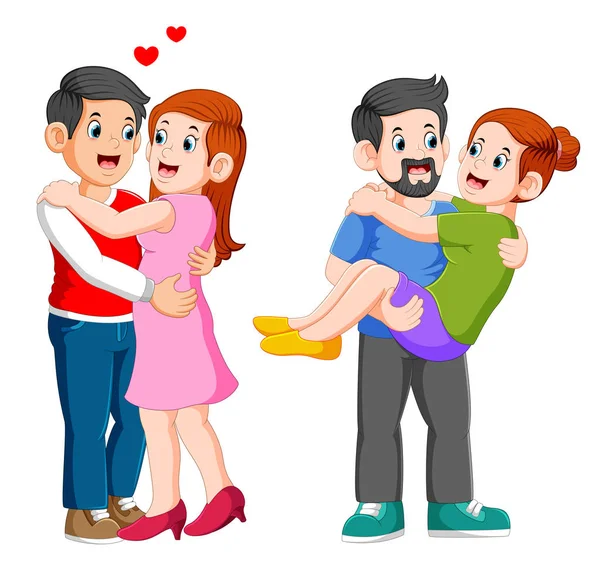 Pareja enamorada. Hombre y mujer abrazándose afectuosamente — Vector de stock