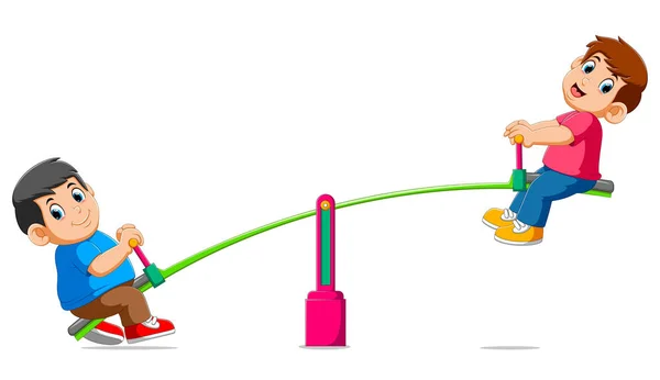 Two boys playing on seesaw — Stock Vector