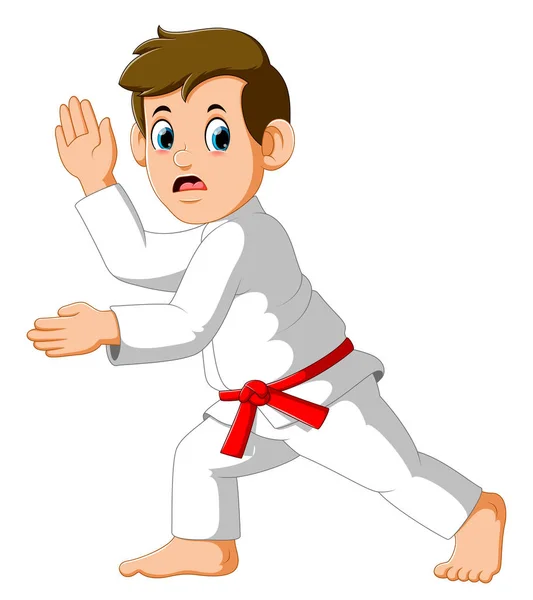 Figura en la postura de lucha de karate sobre un fondo blanco — Vector de stock
