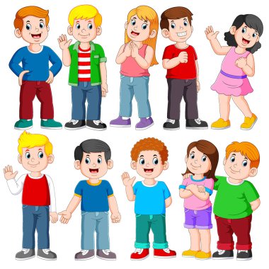 Mutlu genç kızlar ve oğlanlar koleksiyon seti