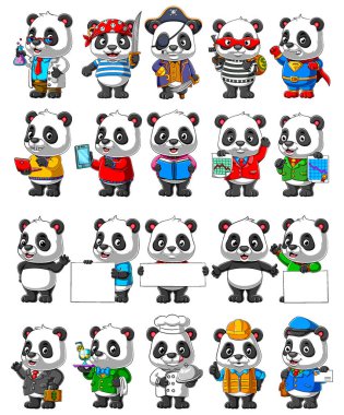 Şirin panda karikatür maskot paketi