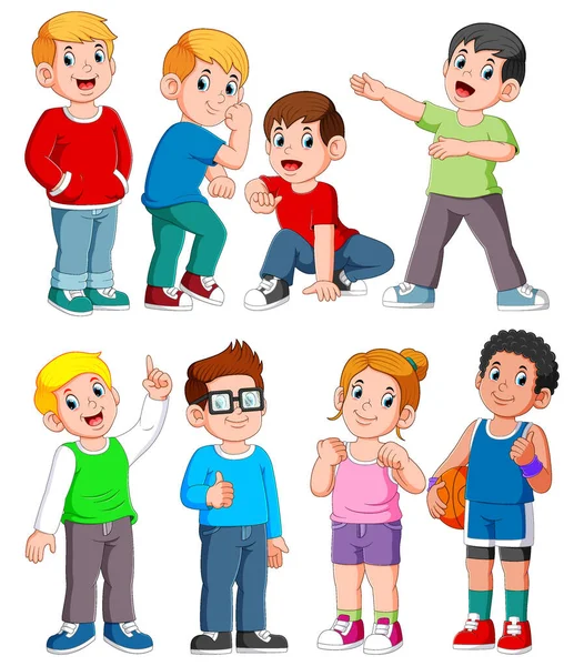 Set Cute Cartoon Diverse Teenage Illustration — Stock Vector