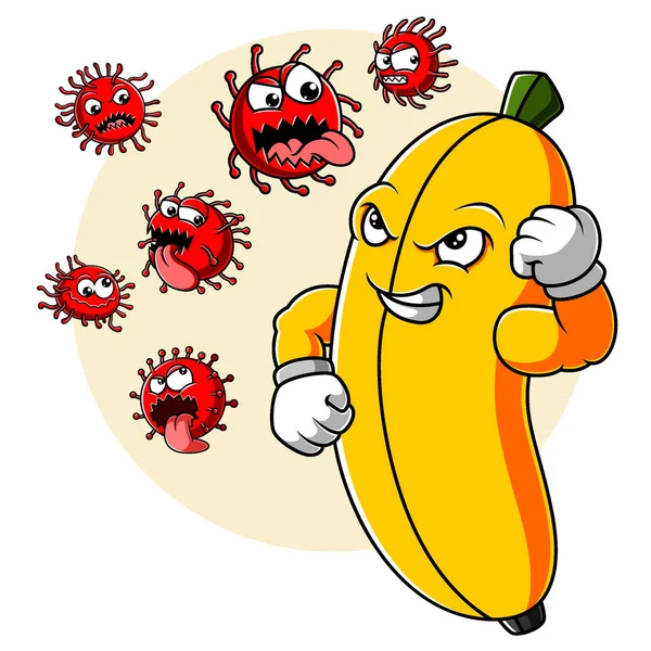Μπανάνα Καταπολέμηση Coronavirus Covid — Διανυσματικό Αρχείο