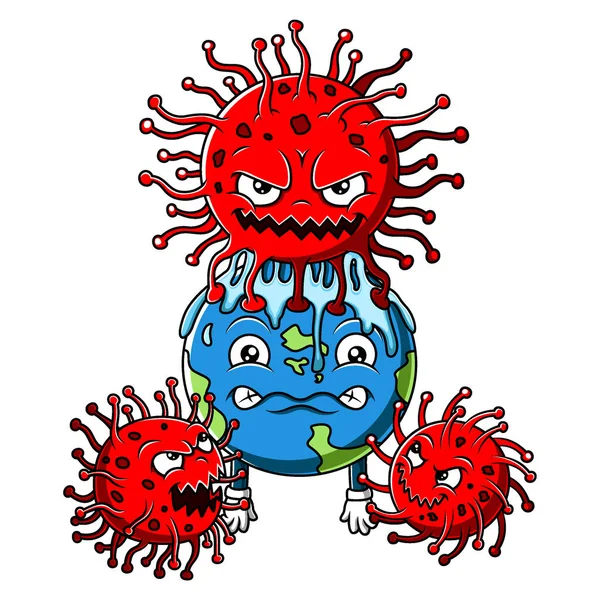 Virus Corona Che Attacca Pianeta Terra — Vettoriale Stock
