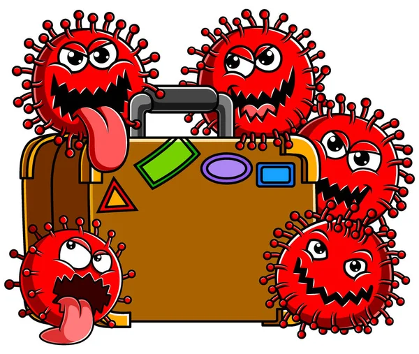 Coronavirus Familie Mit Reisetasche — Stockvektor