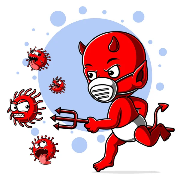 Devil Baby Pursue Coronavirus Covid — Stock Vector