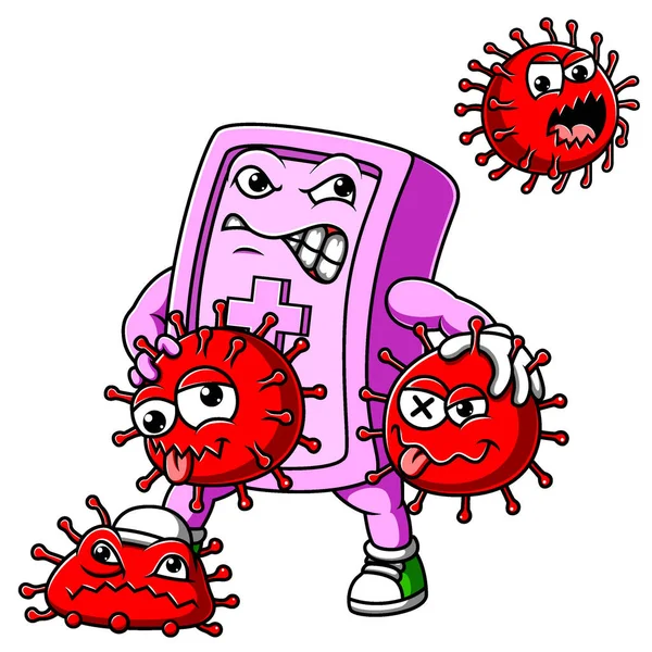Karakter Marah Sabun Melawan Coronavirus Covid - Stok Vektor