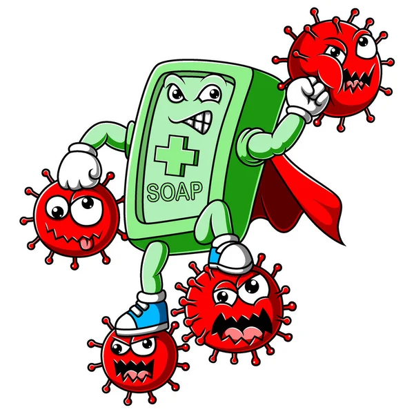Sabão Super Herói Luta Coronavírus —  Vetores de Stock