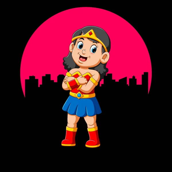 Superhjälte Flicka Med Leende Illustration — Stock vektor