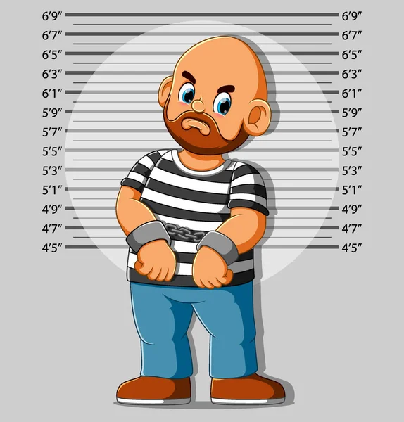 Arrested Man Posing Mugshot Illustration — Stock Vector