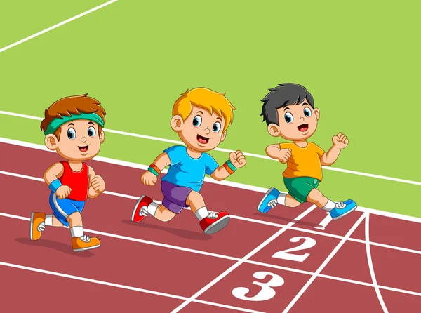 Niños Corriendo Pista Del Estadio Ilustración — Vector de stock