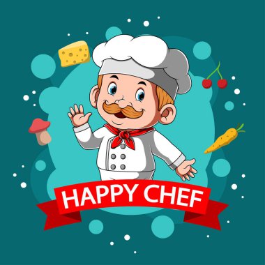 Yemeklerin etrafında beyaz aşçı şapkası olan mutlu Chafe 'ın çizimi.