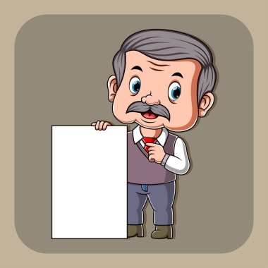 Beyaz boş kağıdı tutan öğretmenin resmi.