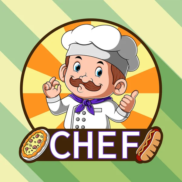 Ilustração Inspiração Logotipo Para Restaurante Pizza Cachorro Quente Com Chef — Vetor de Stock