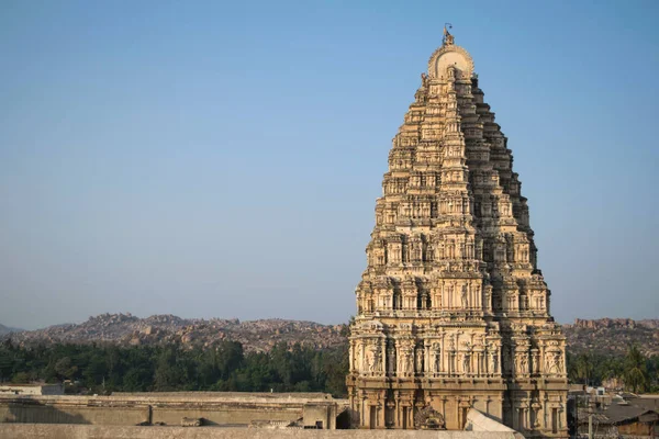 Ancient big temple in Hampi, Karnataka state, India at the blue sky natural background