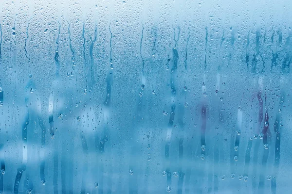 Şeffaf Cam Pencere Üzerinde Yoğunlaşma Damlaları Yağmur Arka Plan Doku — Stok fotoğraf