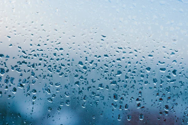 Strong Humidity Wintertime Water Drops Home Condensation Window Misted Glass — Stock Photo, Image