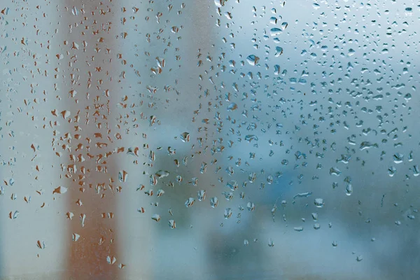 Fundo Vidro Misturado Forte Umidade Inverno Gotas Água Condensação Casa — Fotografia de Stock