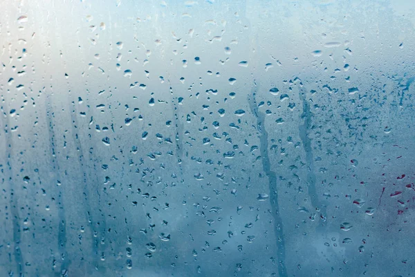 Strong Humidity Wintertime Water Drops Home Condensation Window Misted Glass — Stock Photo, Image