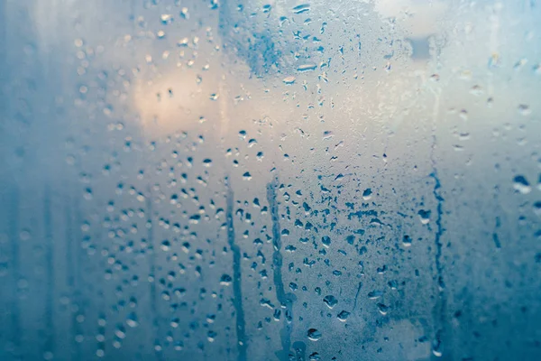 Fondo Vetro Misted Forte Umidità Inverno Gocce Dell Acqua Condensazione — Foto Stock