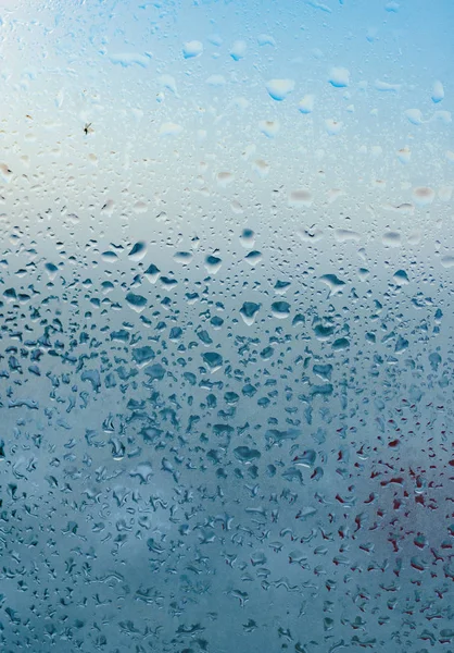 Strong Humidity Wintertime Water Drops Home Condensation Window Misted Glass — Stock Photo, Image