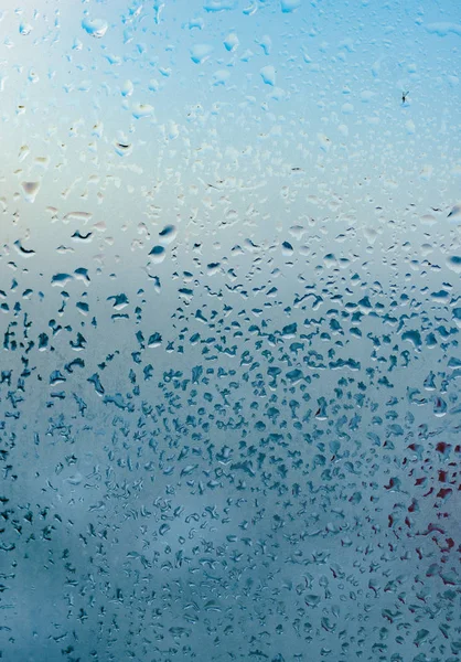 Strong Humidity Wintertime Water Drops Home Condensation Window Misted Glass — Stock Photo, Image