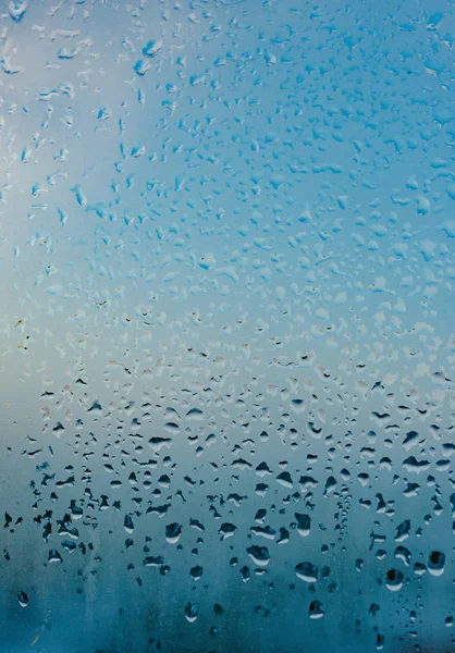 Strong Humidity Wintertime Water Drops Home Condensation Window Misted Glass — Stock Photo, Image